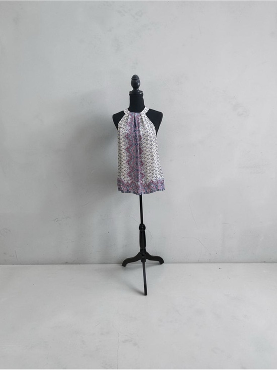 Artisan Ny Tops - Artisan Ny White & Purple Patterned Halter Neck Top